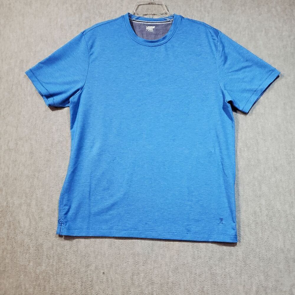 Lands End Shirt Men Large Blue Performance Serious Sweats Crew Neck Pullover Tee
